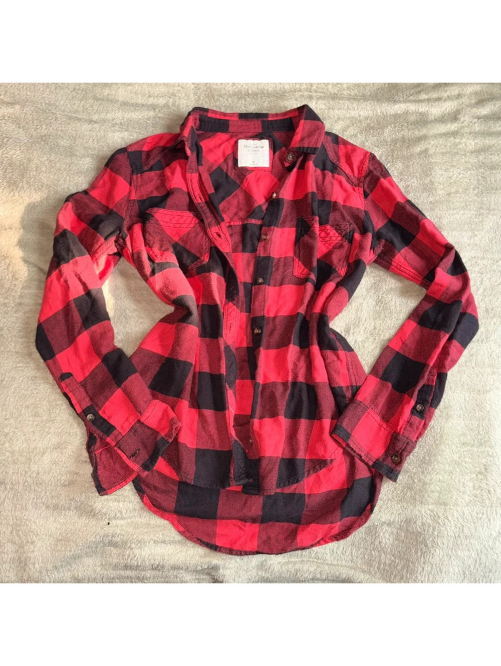 Abercrombie and Fitch Fall Red and Black Plaid Flannel button up